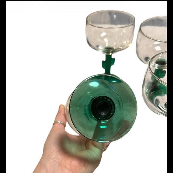 Set Of 4 Libbey Cactus Margarita Wine Glasses W A Green Glass Stem - Picture 4 of 4